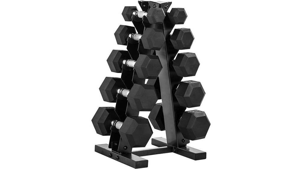 colorful dumbbell set with rack